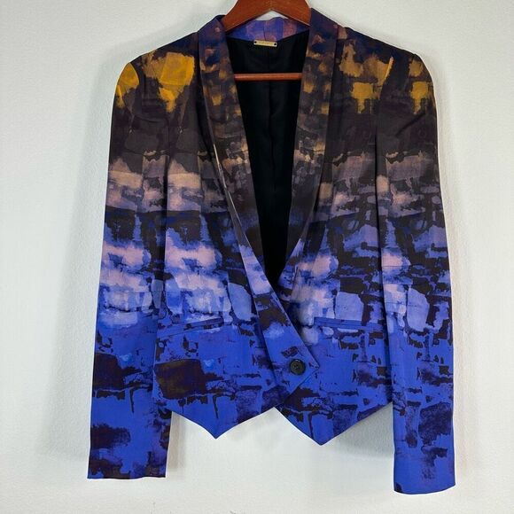 Rebecca Minkoff Silk Blazer Womens Medium Colorful Abstract Modern Career - Picture 1 of 11
